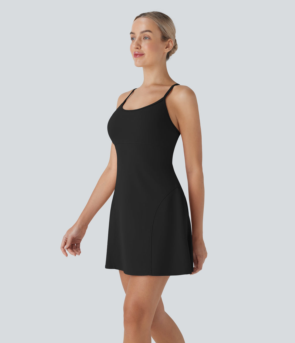 SpeedWaveTM Racerback Cut Out 2 Piece Mini Quick Dry Hiking Active Slip Dress with Pockets
