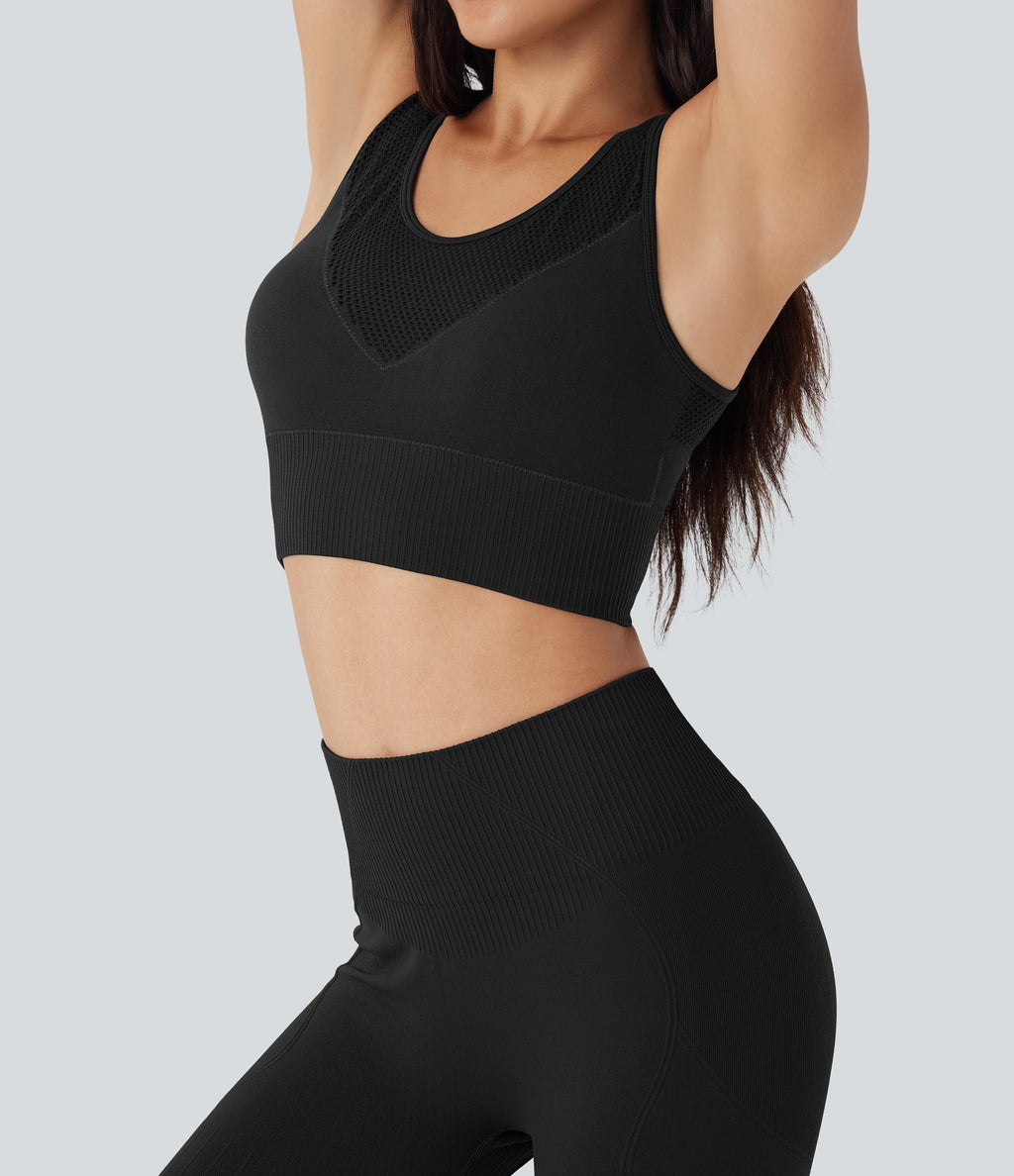 Light Support Seamless Flow U Back Ribbed Hem Yoga Sports Bra