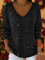 Christmas Round Neck Sparkling Knit Top