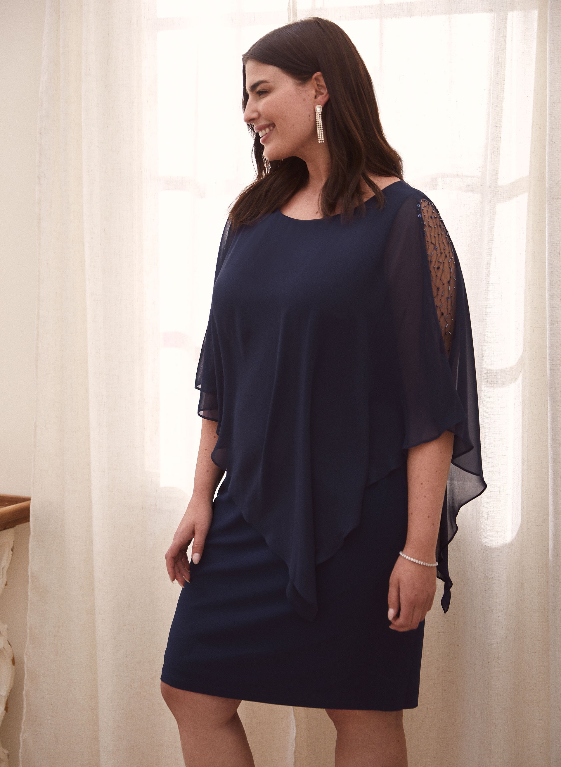 Asymmetric Chiffon Poncho Dress