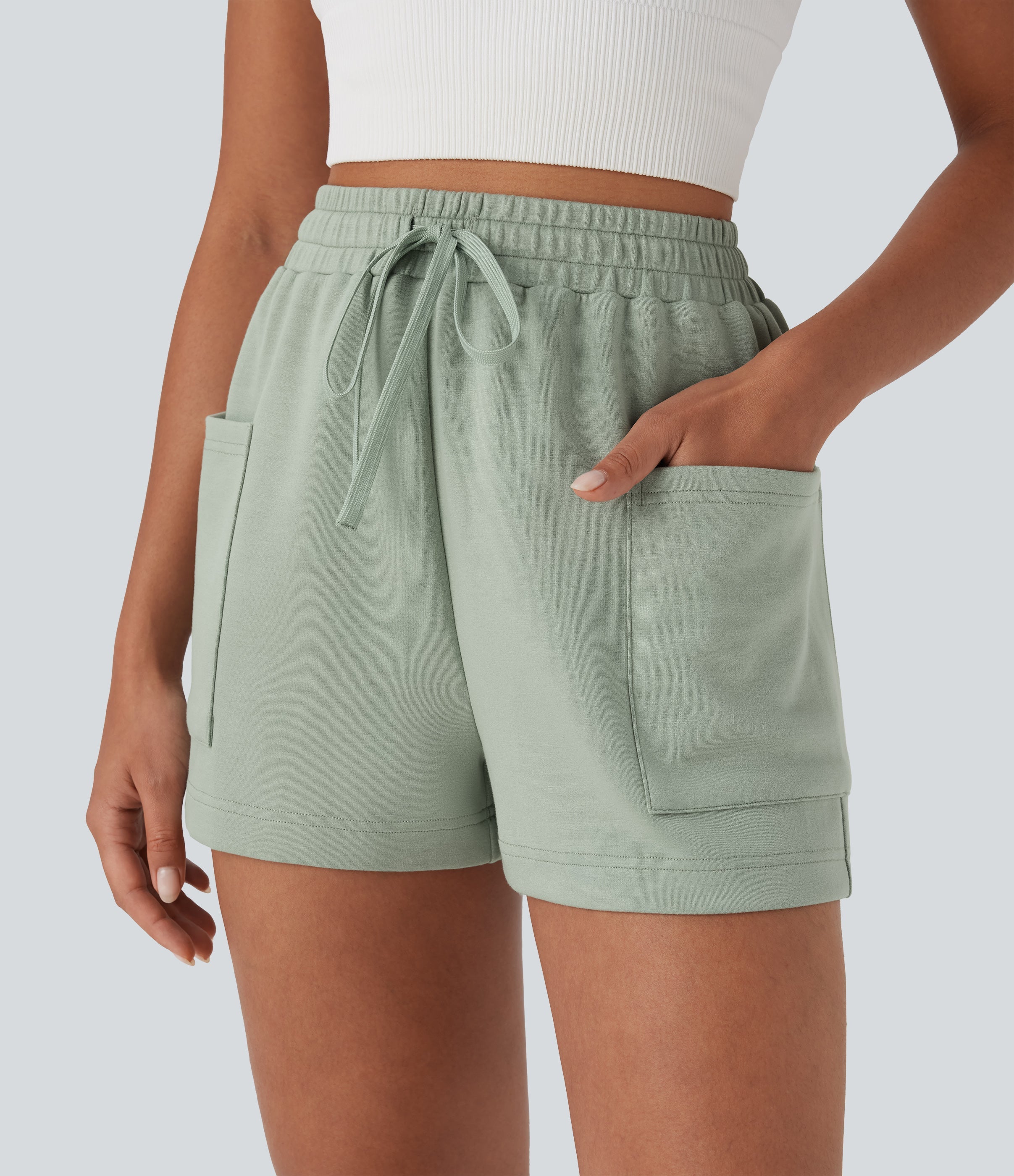 High Waisted Drawstring Casual Shorts with Pockets