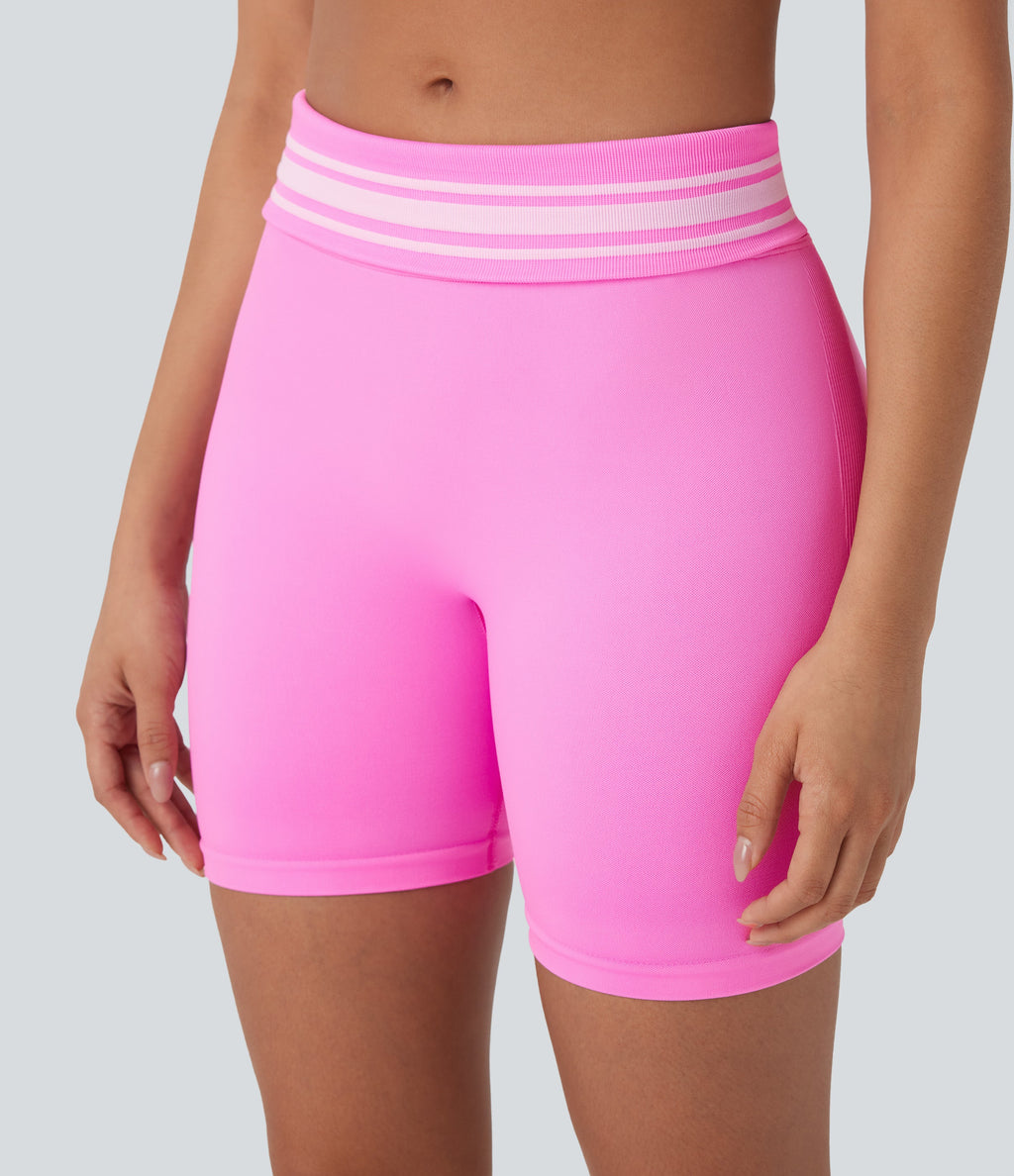 Seamless Flow Foldover High Waisted Color Block Workout Biker Shorts