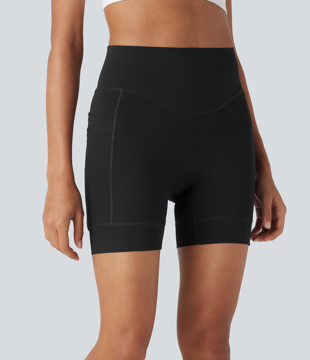 SpeedWaveTM High Waisted Contrast Mesh Quick Dry Cycling Chamois Padded Biker Shorts 5'' with Pockets