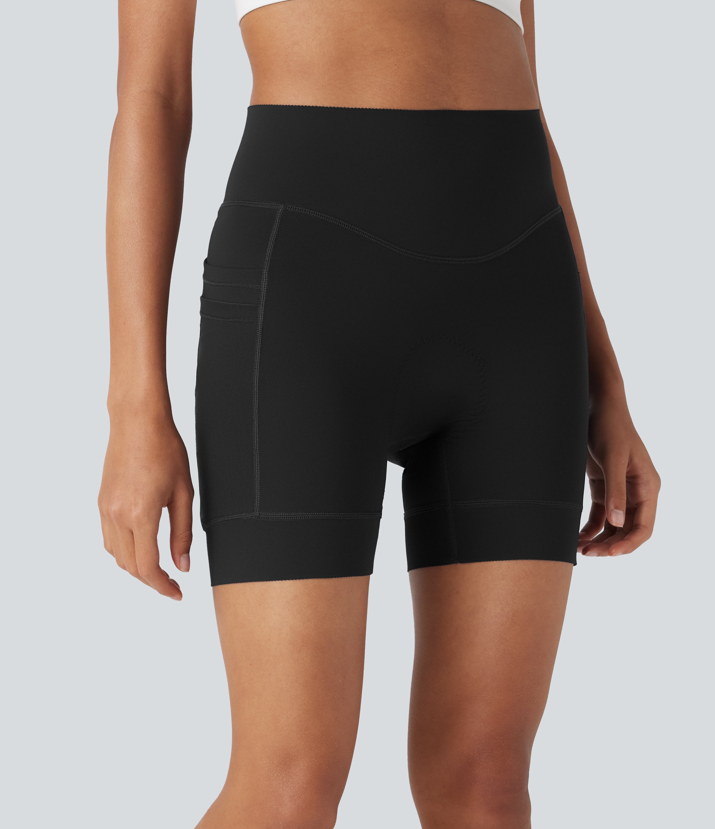 SpeedWaveTM High Waisted Contrast Mesh Quick Dry Cycling Chamois Padded Biker Shorts 5'' with Pockets