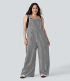 Plus Size Stripe Waffle Overalls with Pockets