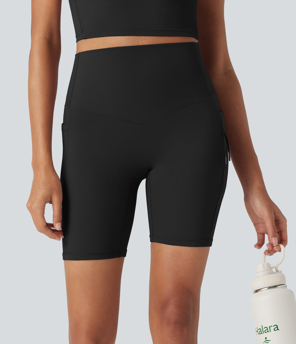 UltraSculptTM Cool Quick Dry SoCinched High Waisted Tummy Control Hiking Biker Shorts 7'' with Pockets-UPF 50+