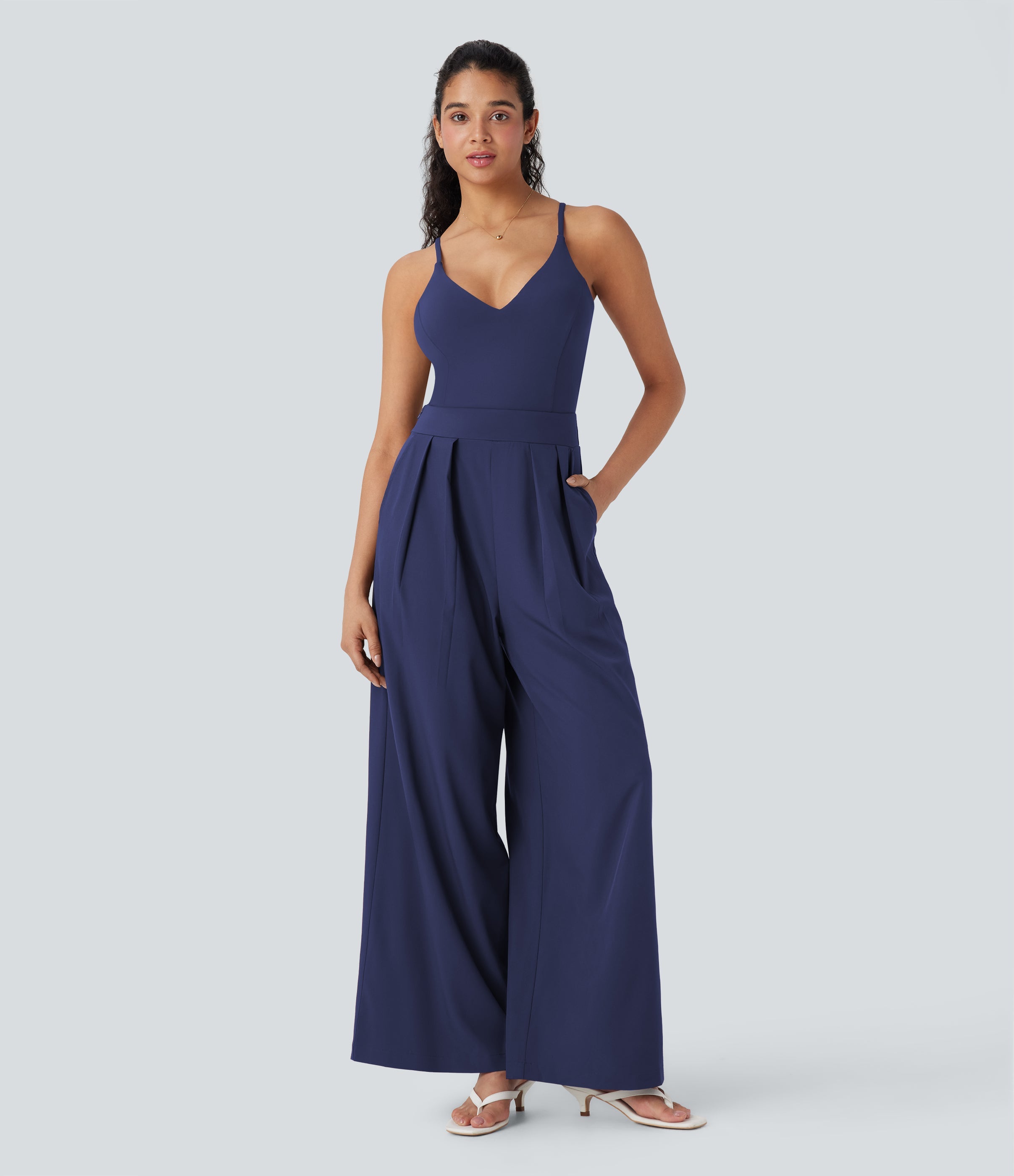 BreezefulTM Wide Leg Quick Dry Casual Slip Jumpsuit with Pockets-Easy Peezy Edition