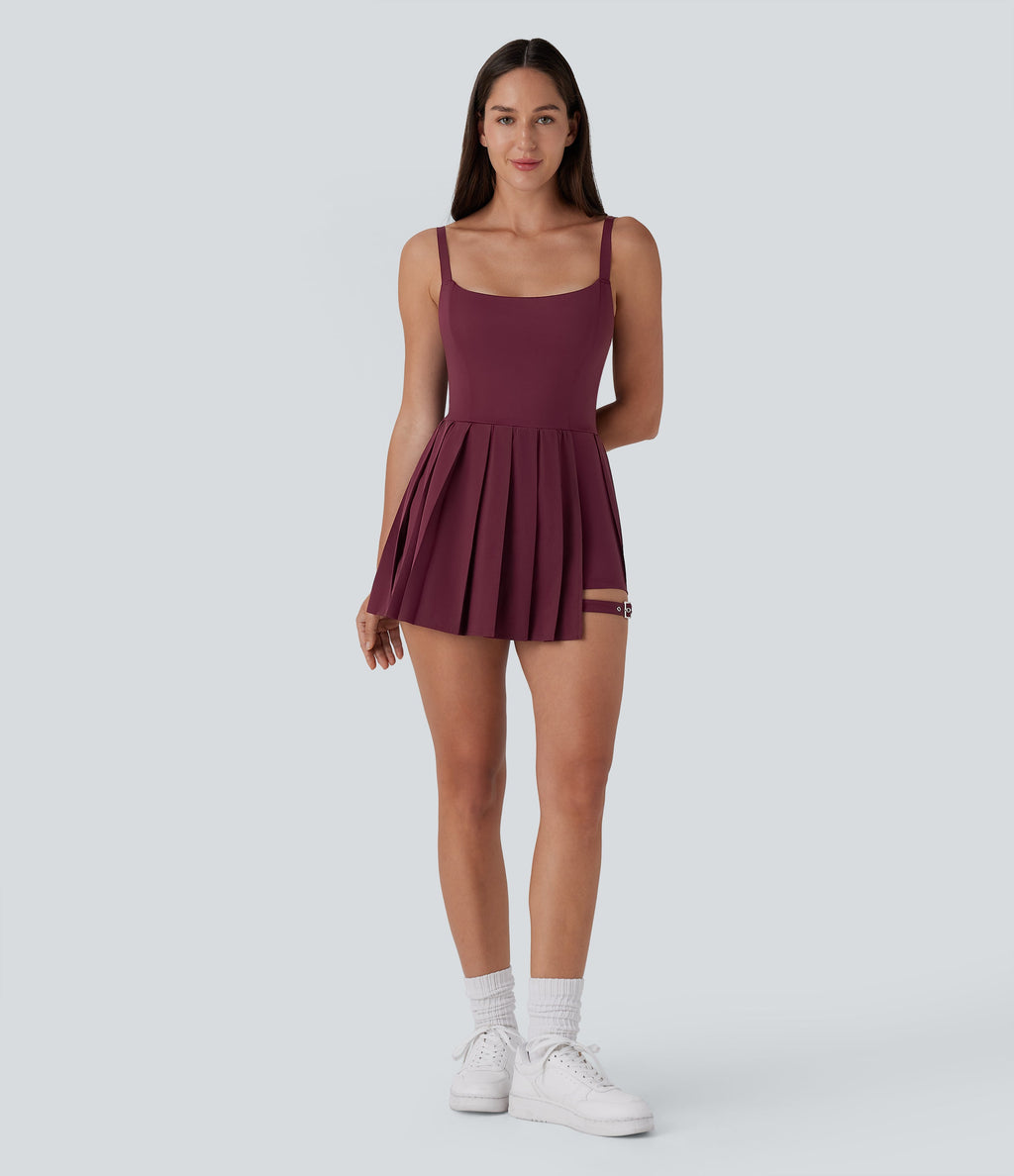 BreezefulTM Pleated Adjustable Buckle 2-in-1 Micro Mini Quick Dry Casual Slip Dress with Pocket-Easy Peezy