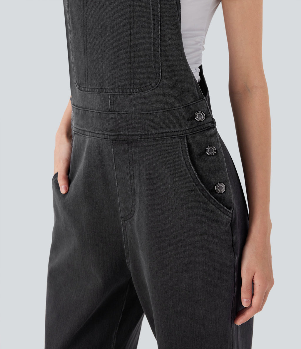 FlexTM Straight Leg Denim Casual Overalls with Pockets