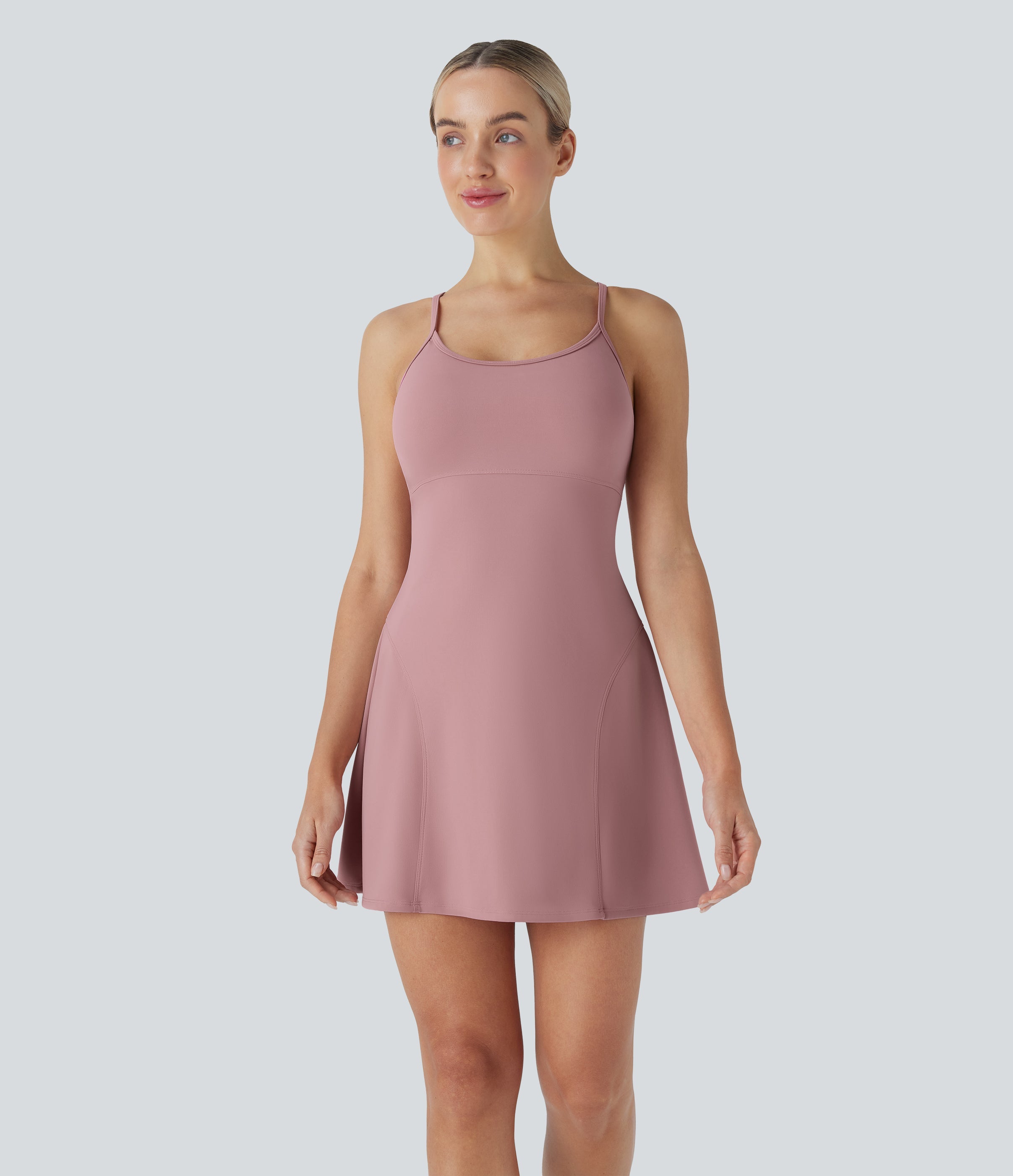 SpeedWaveTM Racerback Cut Out 2 Piece Mini Quick Dry Hiking Active Slip Dress with Pockets