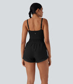 Shirred Drawstring 2-in-1 Running Romper with Pockets