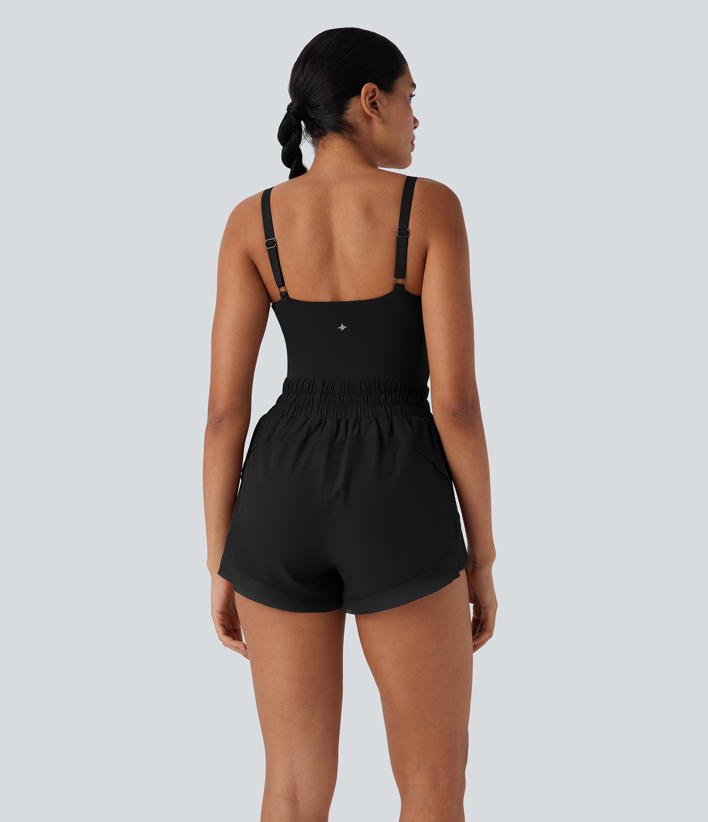 Shirred Drawstring 2-in-1 Running Romper with Pockets