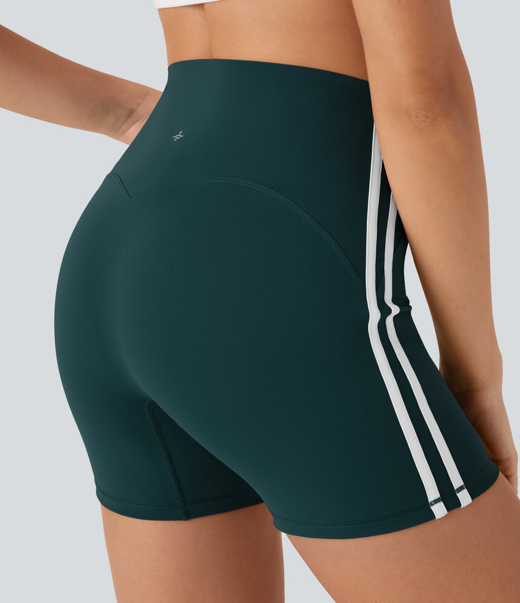 SoftlyZeroTM QuickDry SoCinched High Waisted Tummy Control Color Block Yoga Biker Shorts 5''
