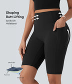UltraSculptTM SoCinched High Waisted Scrunch Butt Lifting Tummy Control Side Pocket Shaping Workout Biker Shorts 9''