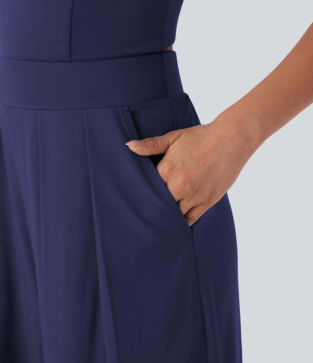 BreezefulTM Wide Leg Quick Dry Casual Slip Jumpsuit with Pockets-Easy Peezy Edition