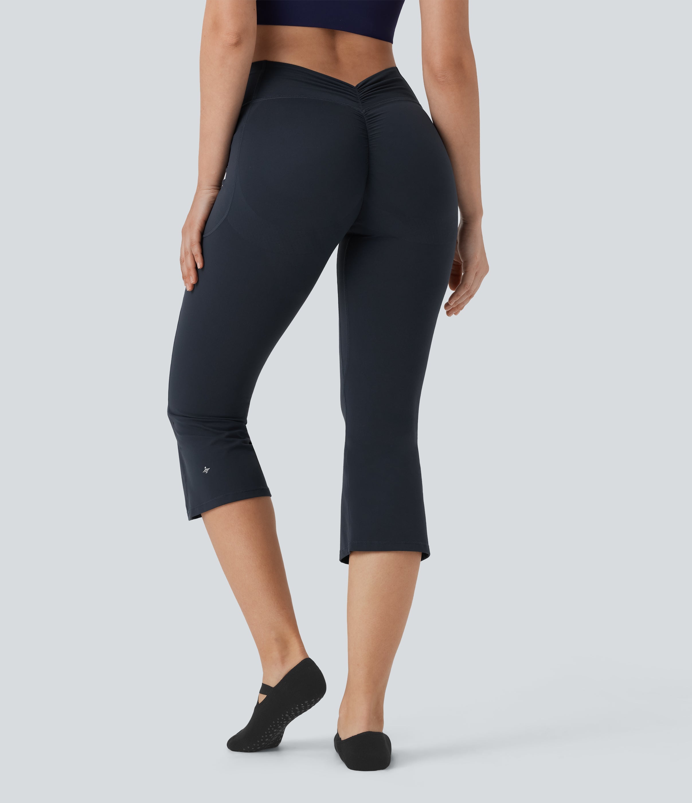 UltraSculptTM SoCinched High Waisted Tummy Control Butt Lifting Ruched Capri Yoga Bootcut Leggings with Pockets