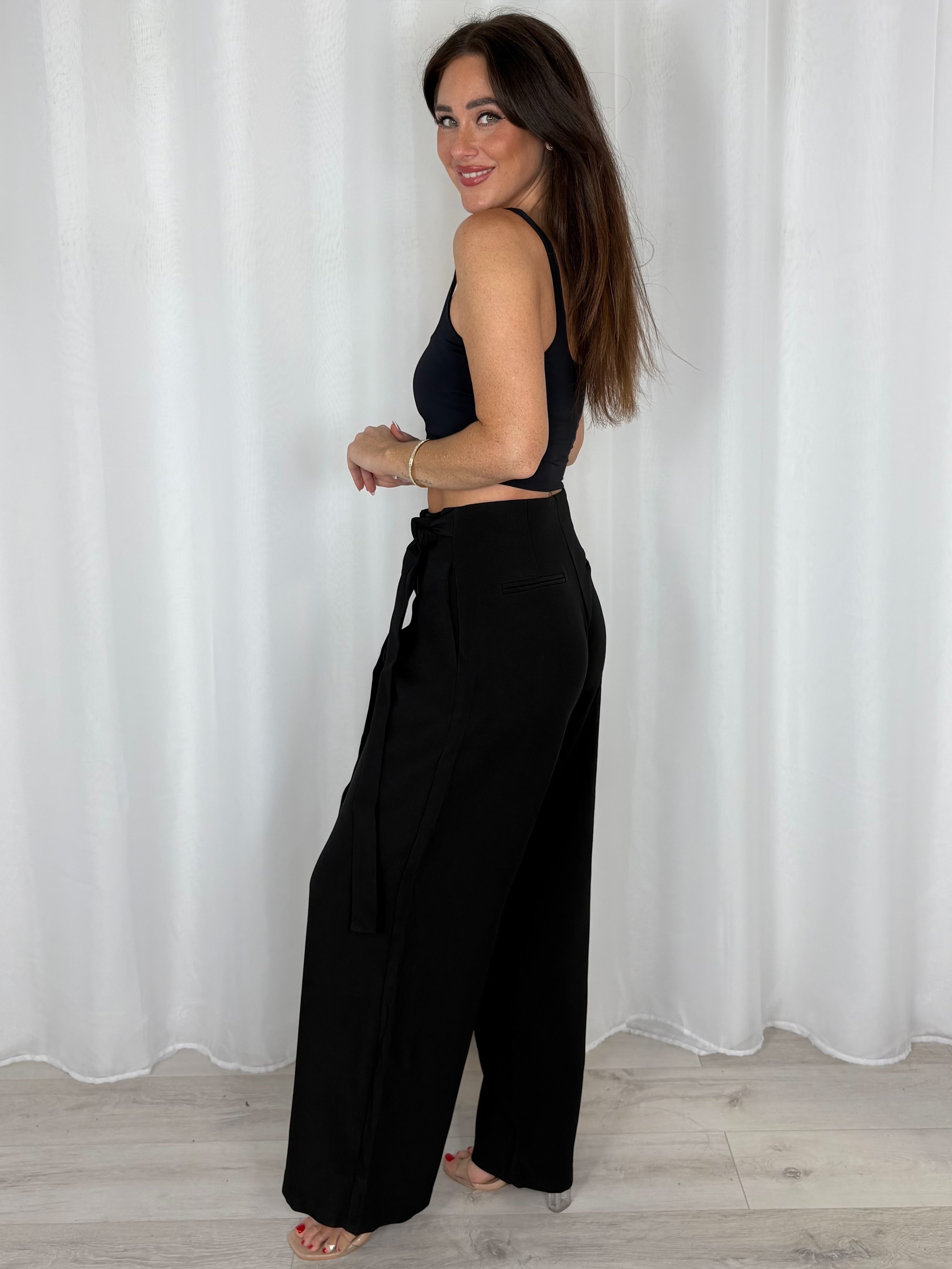 Wide Leg Trousers With Tie Up Bow (4 Colours)