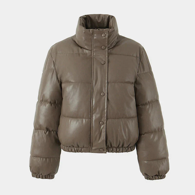 PU leather quilted jacket for women