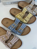 Chunky Cork Sole Double Buckle Stitching Detail Sandal (4 Colours)