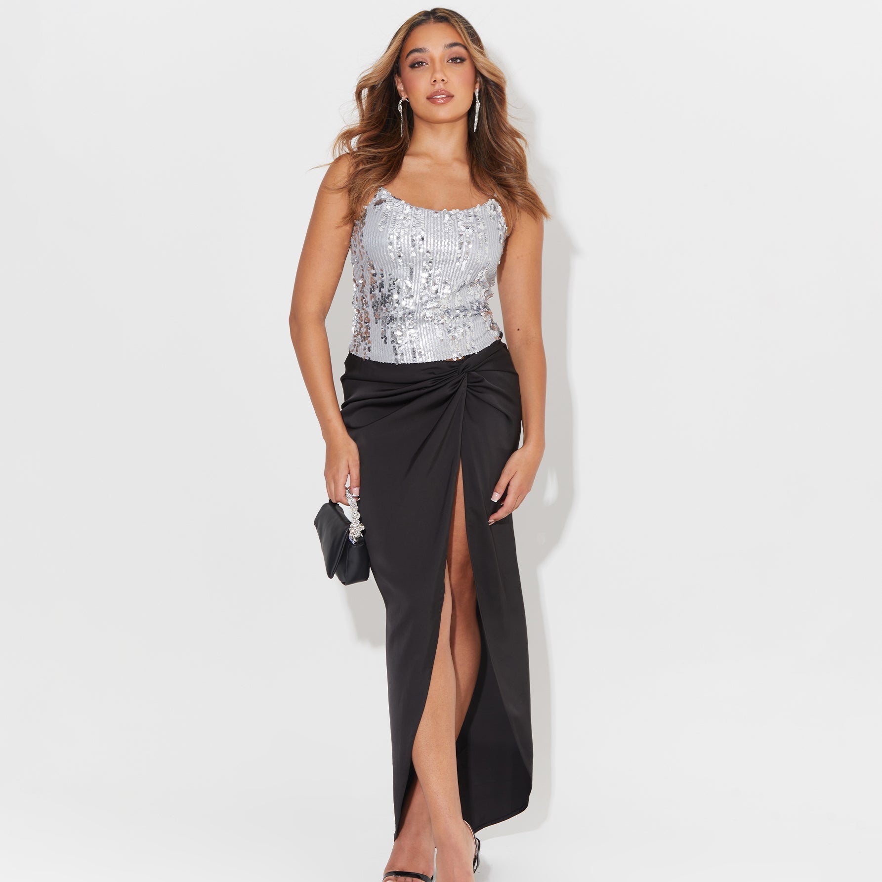 Suspender Skirt Crew Neck Sequin Party Dress