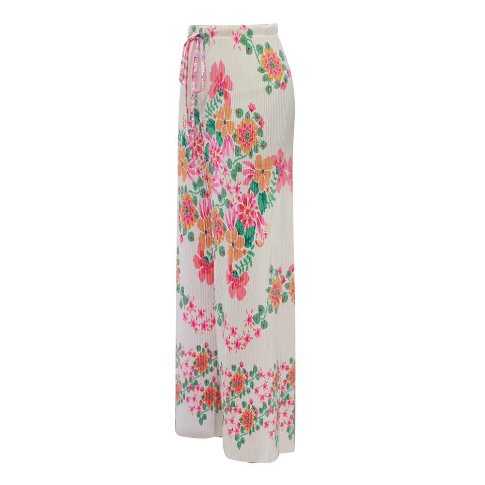 Colorful Floral Patterns V-Neck Vest Top & Pleated Pants