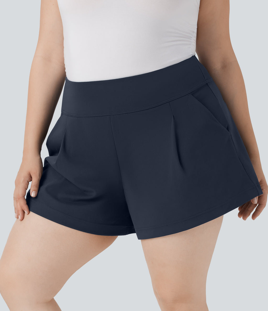 Plus Size High Waisted Work Shorts with Pockets