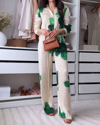 Fashion Printed Lapel Shirt & Pants Two-Piece Set