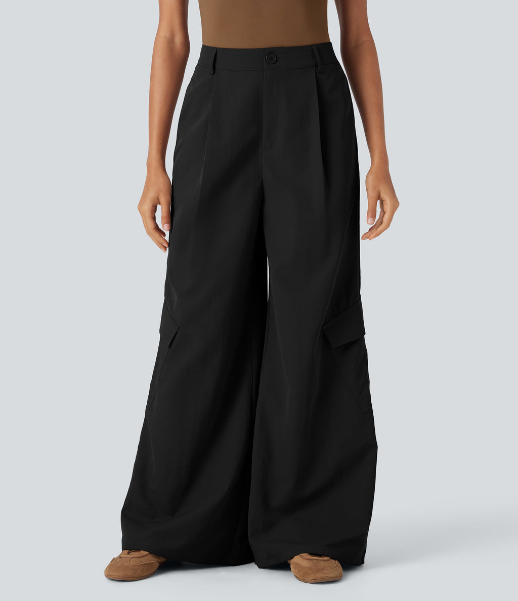 High Waisted Wide Leg Casual Cargo Pants with Pockets