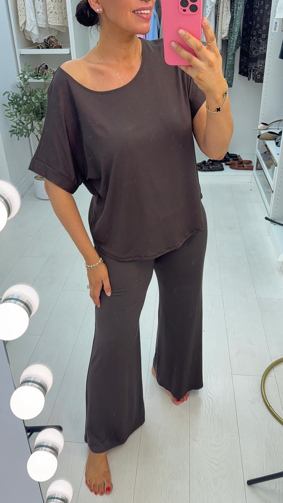 Helana Plain Loose Fit Dipped Hem Co-Ord Set