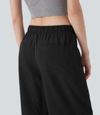 Mid Rise Belted Wide Leg Hiking Cargo Pants with Pockets