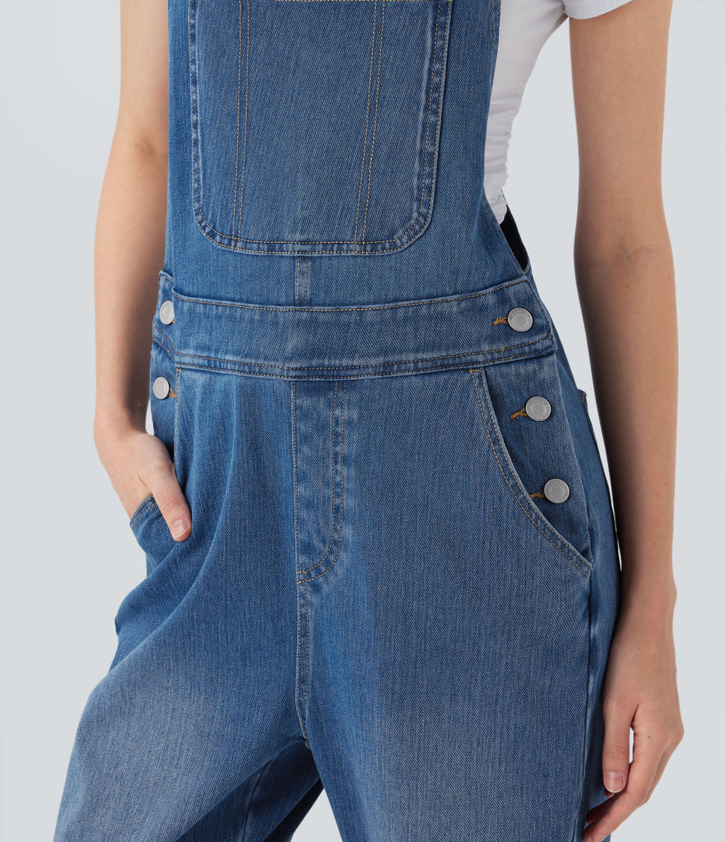 FlexTM Straight Leg Denim Casual Overalls with Pockets