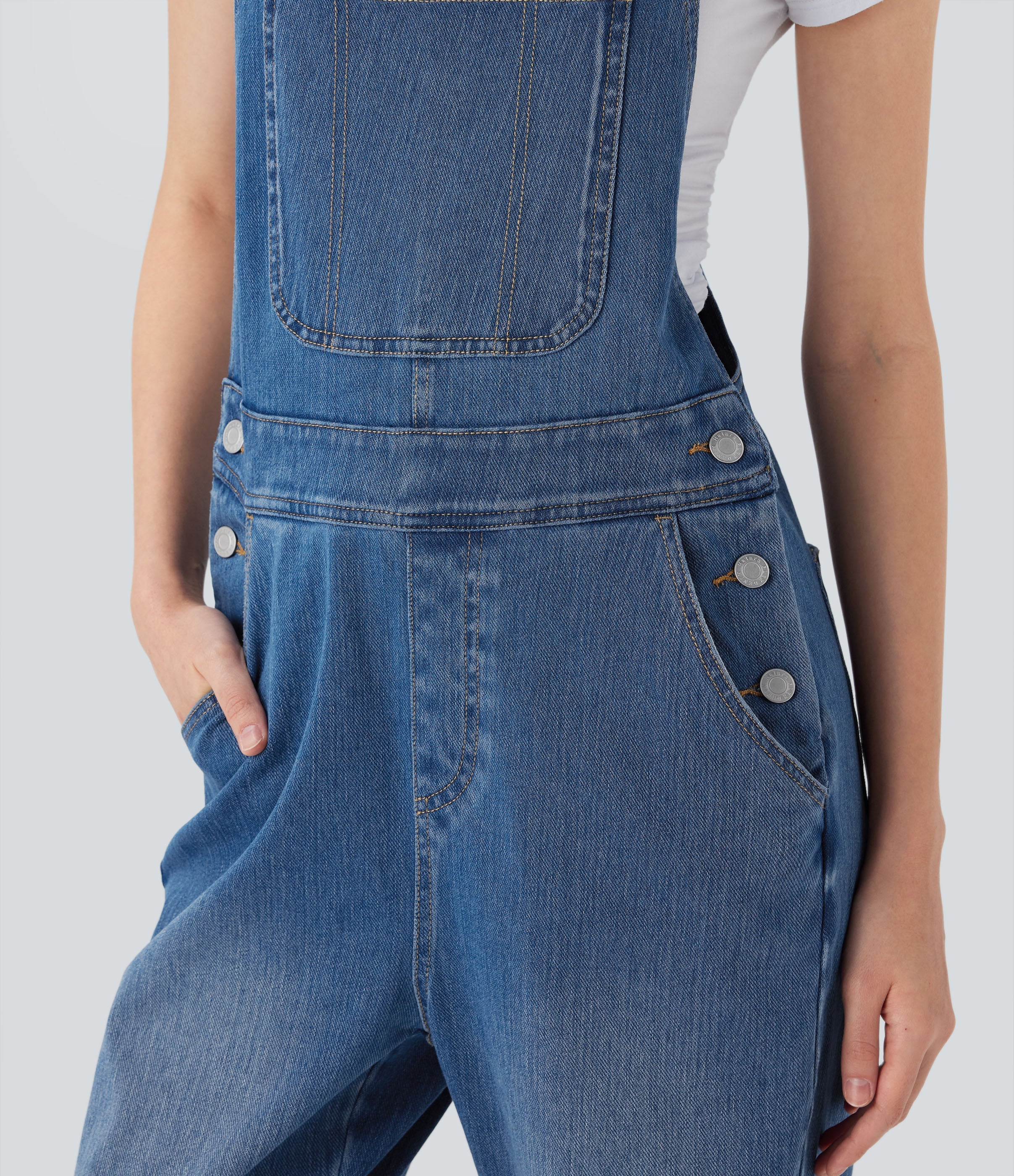FlexTM Straight Leg Denim Casual Overalls with Pockets