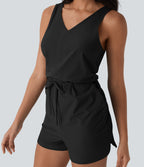 BreezefulTM Sleeveless Cut Out Drawstring Quick Dry Hiking Romper with Pockets