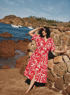 Leaf Print Linen-Blend Dress