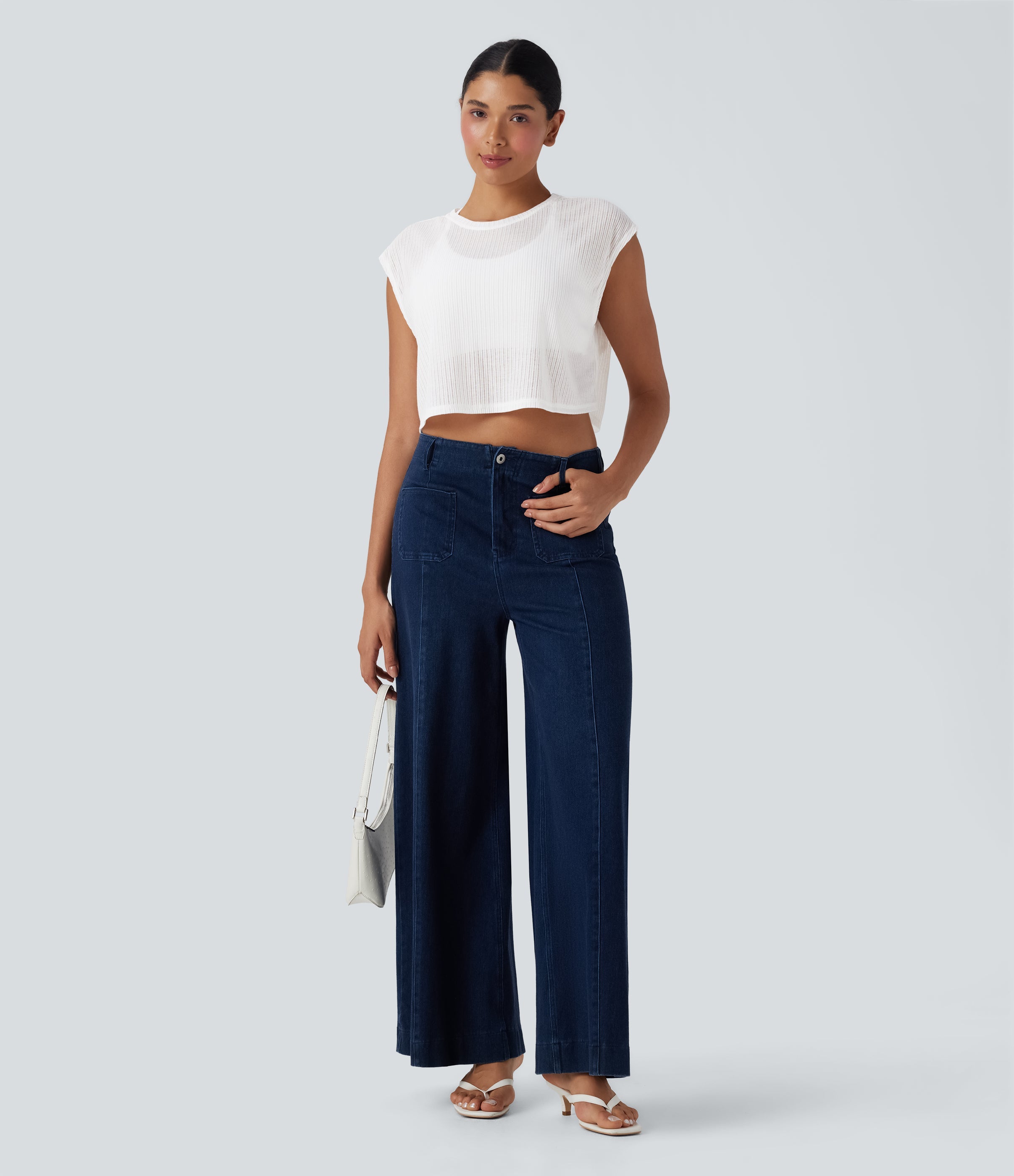 Round Neck Cap Sleeve Cut Out Casual Top
