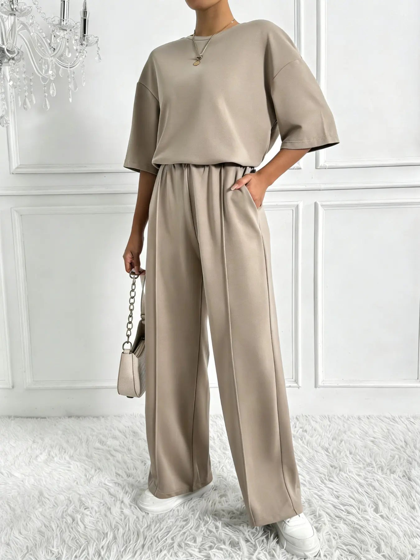 Women's Solid Color Casual Two-Piece Set, Comfortable Loose Fit Co-ord Set for Spring and Summer, Perfect for Daily Wear and Sports