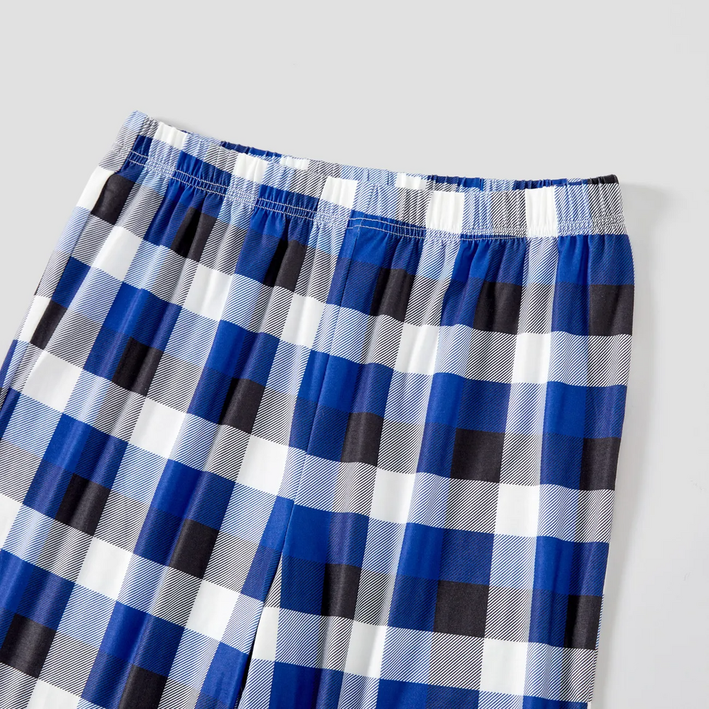 Our Family Chirstmas 2025 Making Memories Together' Letter Print (White) Blue Long Sleeves with Blue&White&Black Plaid Pants Family Matching Pajamas