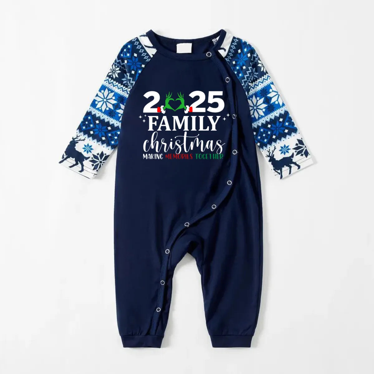"2025 Family Chriatmas" Quirky Heart Letter Print Blue Long Sleeve Family Matching Pajamas With Dog bandana