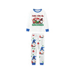 Blue Family Christmas Holiday Pajamas Set with Merry Gnome Pattern Print