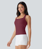 SoftlyZeroTM Airy Square Neck Cropped Cool Touch Running Tank Top-Longer Length-UPF50+