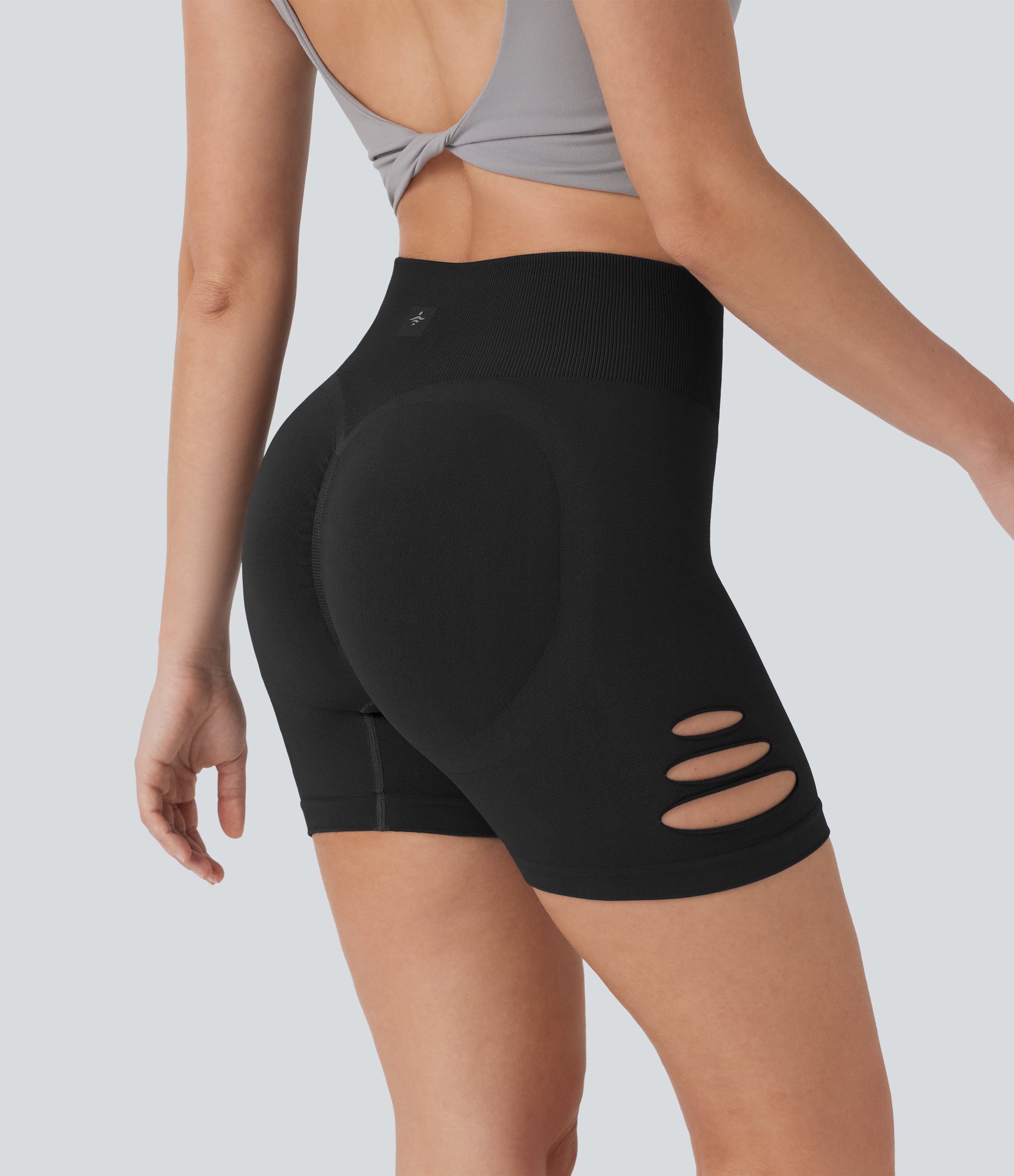 Seamless Flow High Waisted Cut Out Yoga Biker Shorts 4''