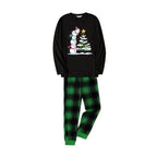 Christmas Family Matching Pajamas-Black Top and Green Plaid Pants Pjs Set with Snowman Cartoon Print