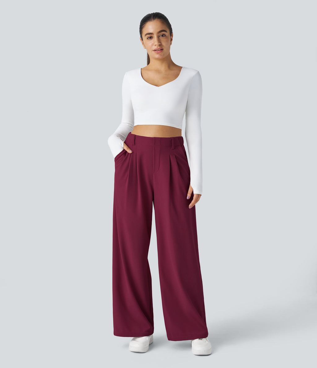 FlexTM High Waisted Side Pocket Wide Leg Waffle Work Pants