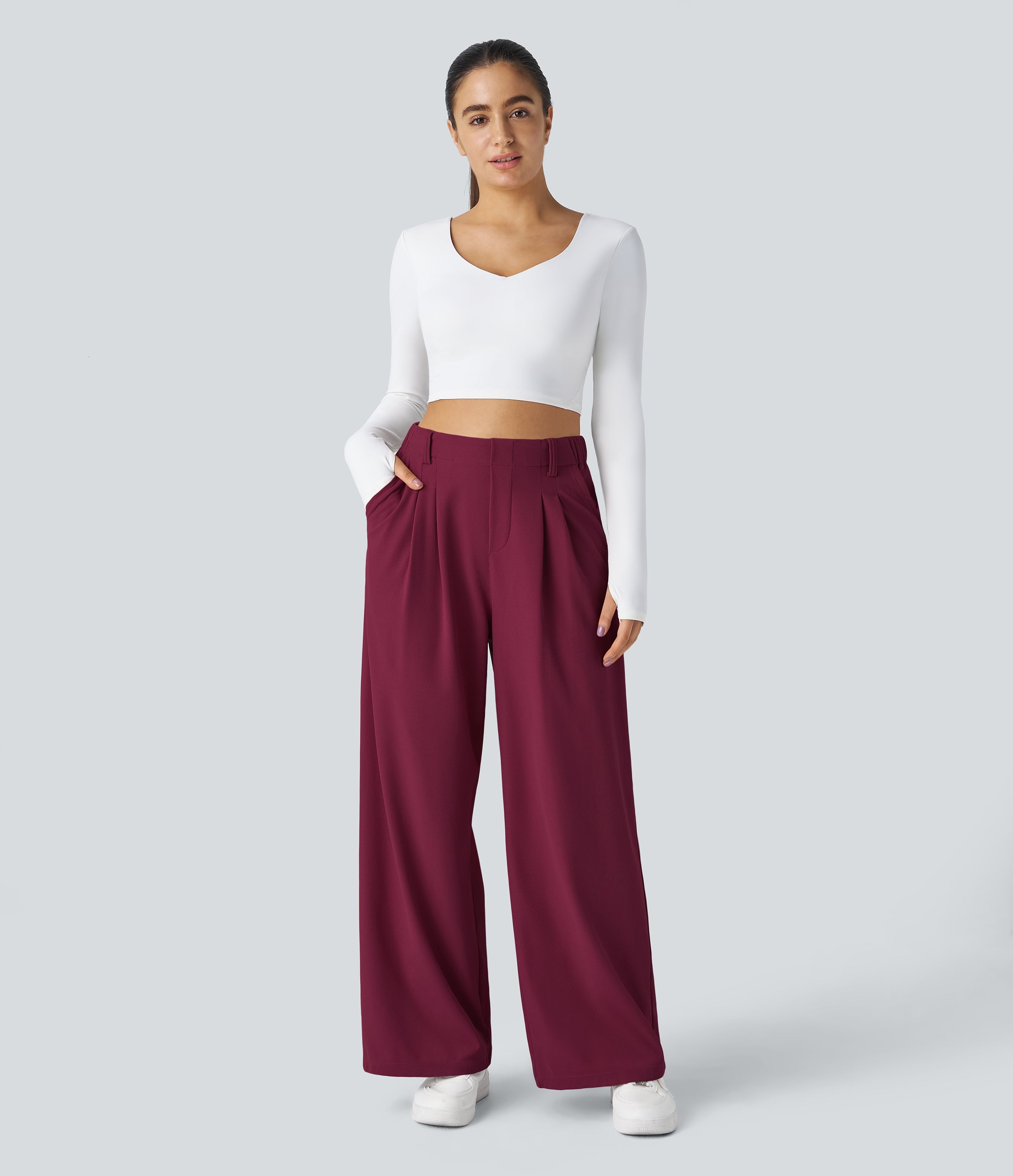 FlexTM High Waisted Side Pocket Wide Leg Waffle Work Pants