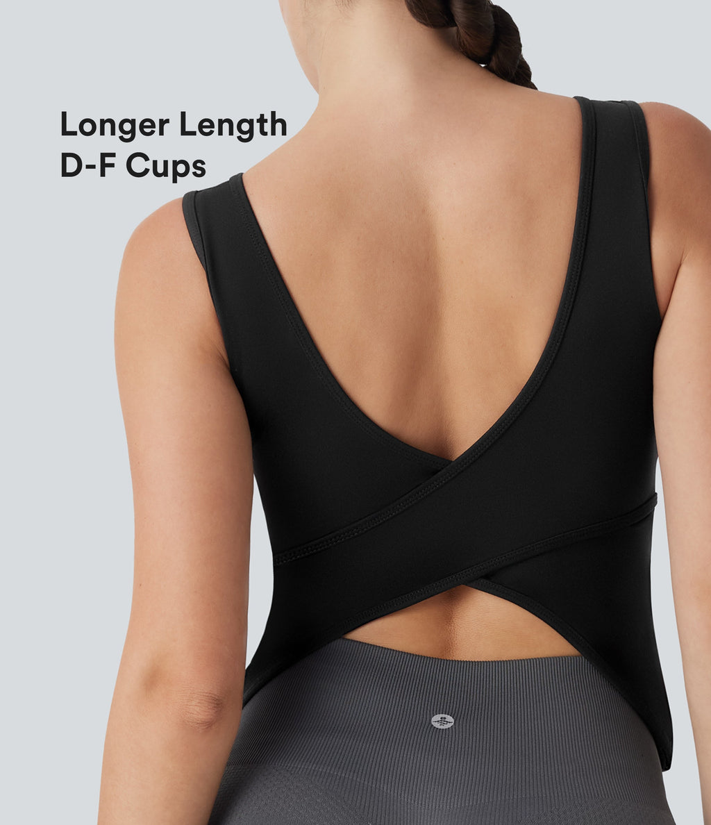 U Neck Crossover Yoga Tank Top-Longer Length-D/DD/DDD/F Cups