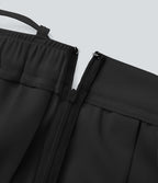 Mid Rise Belted Asymmetric Pleated Mini Casual Skirt