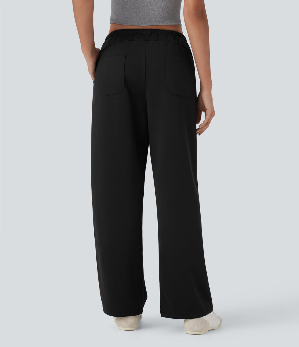 Low Rise Drawstring Straight Leg Yoga Pants with Pockets