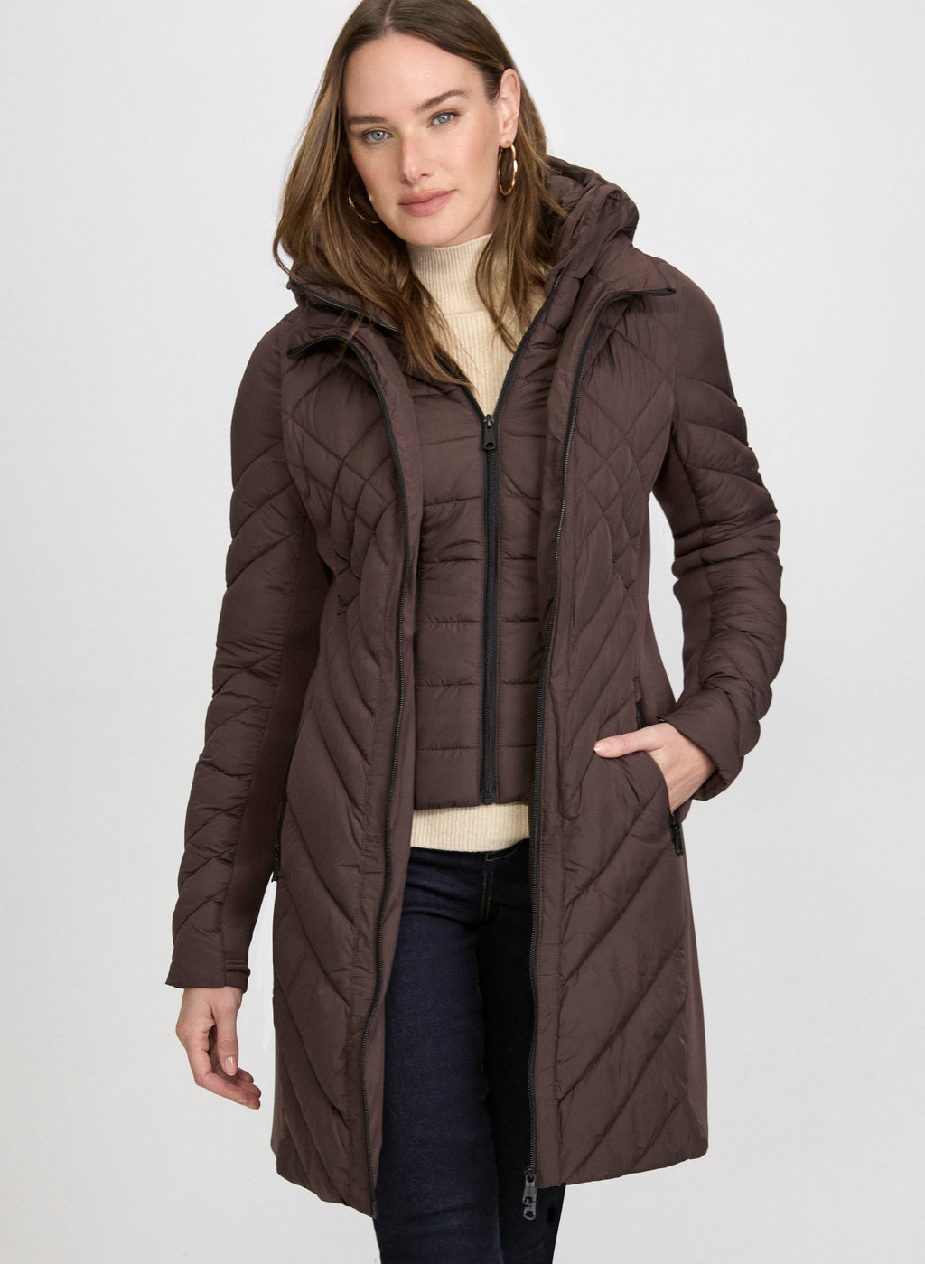 Bernardo - Quilted Scuba Detail Coat