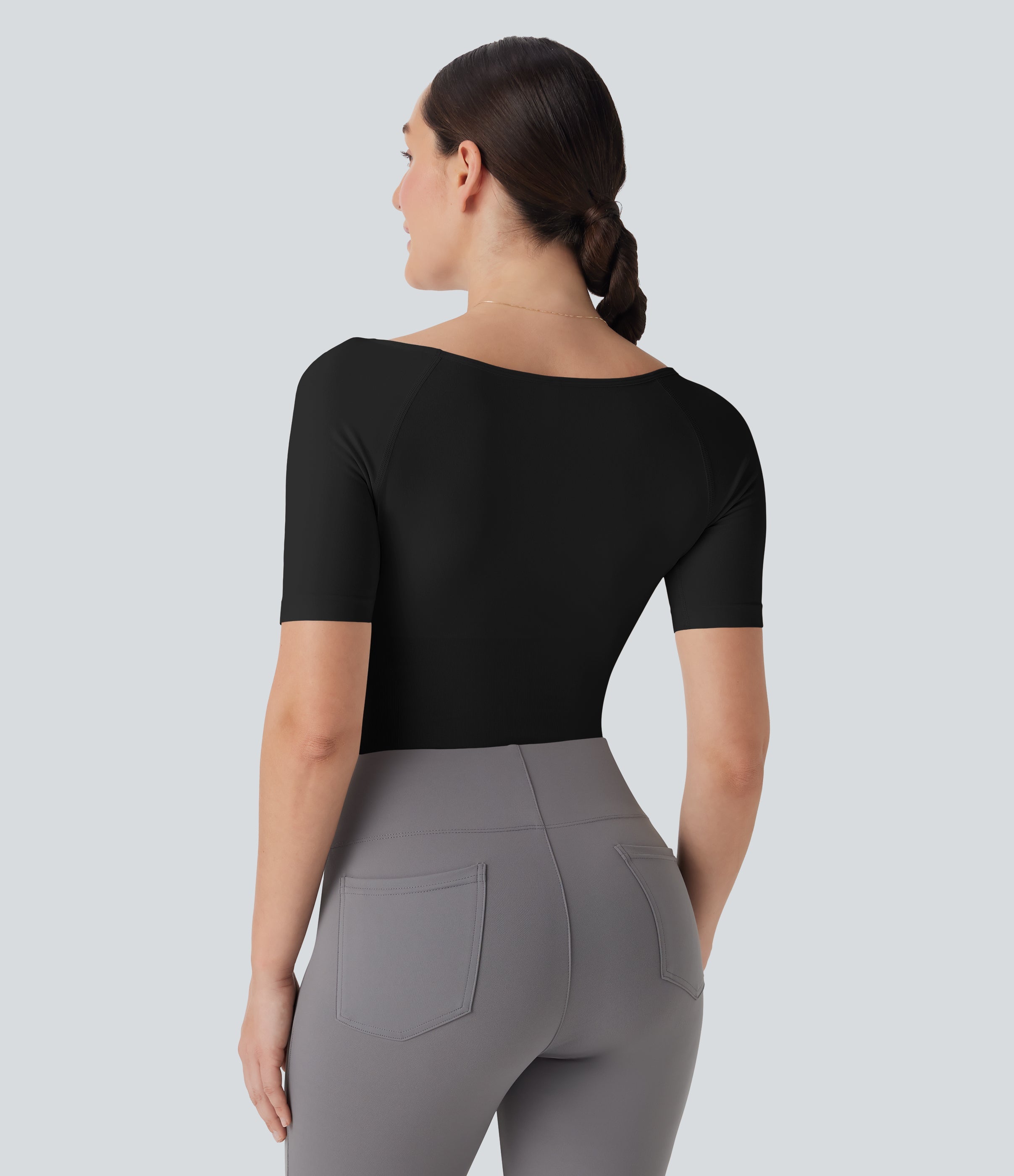 Seamless Flow Smoothing Boat Neck Adjustable Leg Straps Work Bodysuit-Easy Peezy