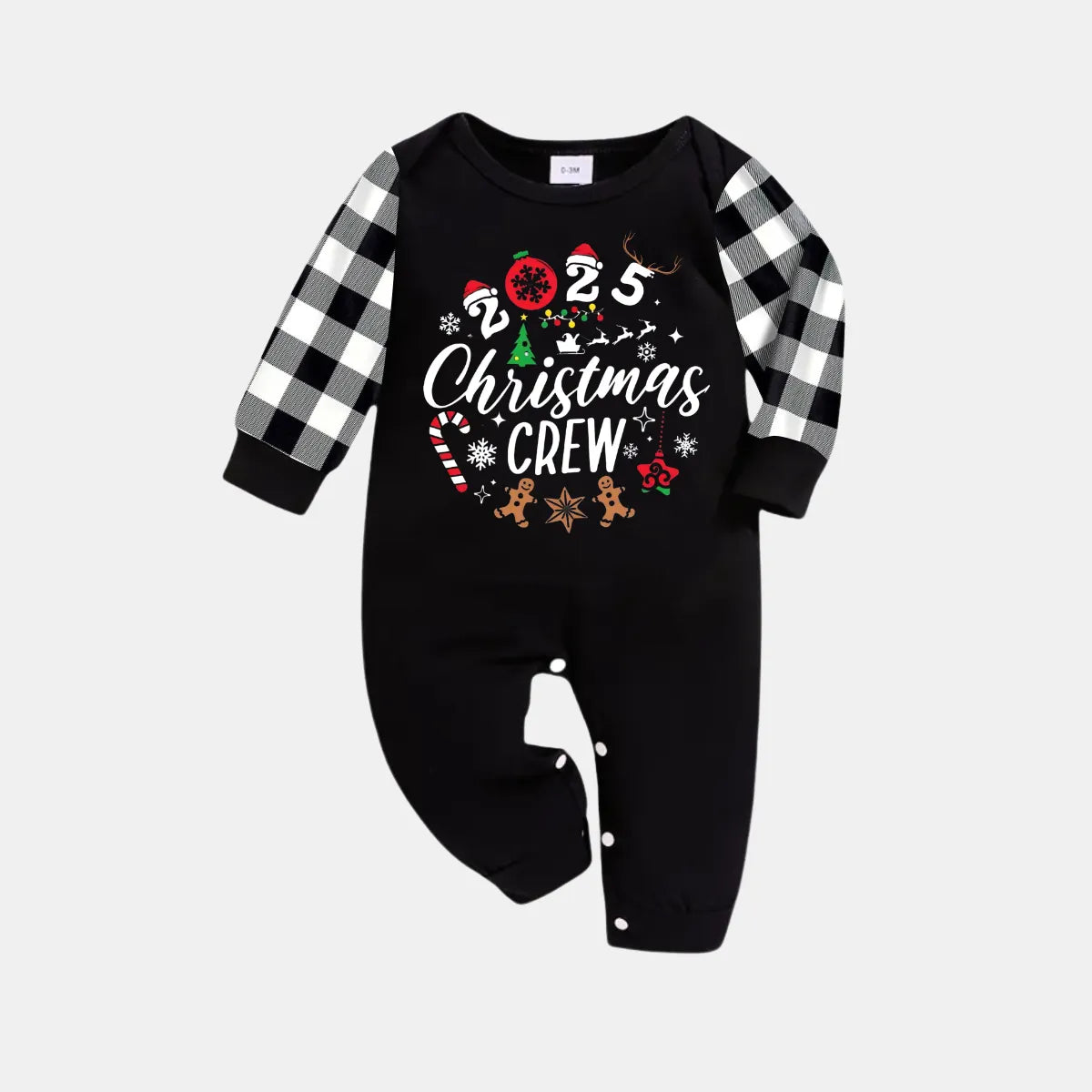 2025 Christmas Crew Making Memories Together Text Print Black Long Sleeve Top with Black And White Plaid Pants Family Matching Pajamas